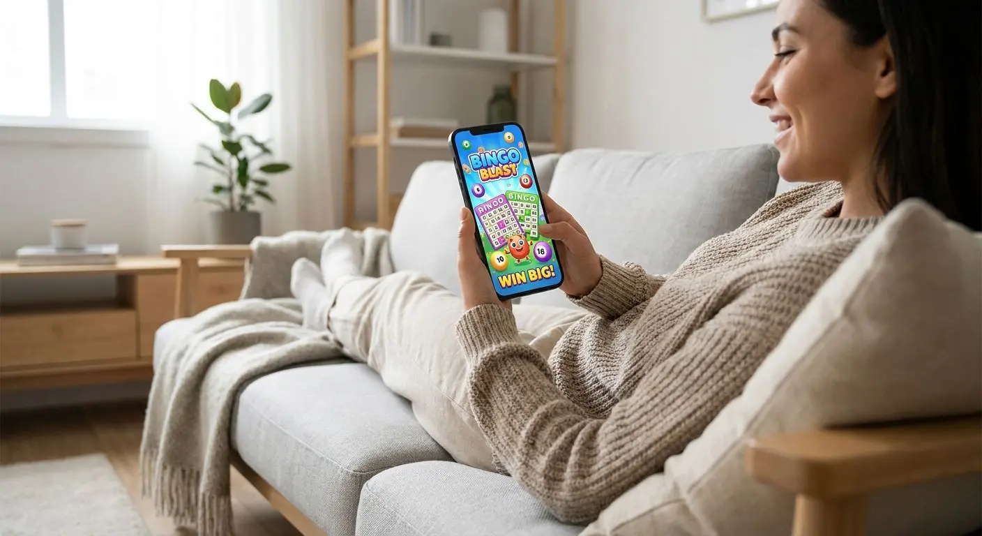 Person som spelar bingo och spel på mobilen med enkel navigering