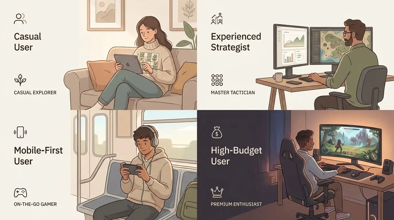 Illustration av olika speltyper som använder bonusar på olika sätt