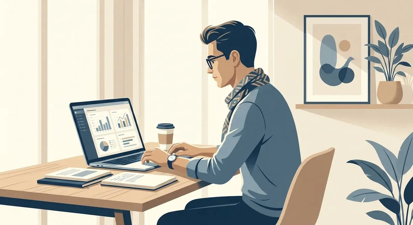 Neutral illustration av en skribent och analytiker