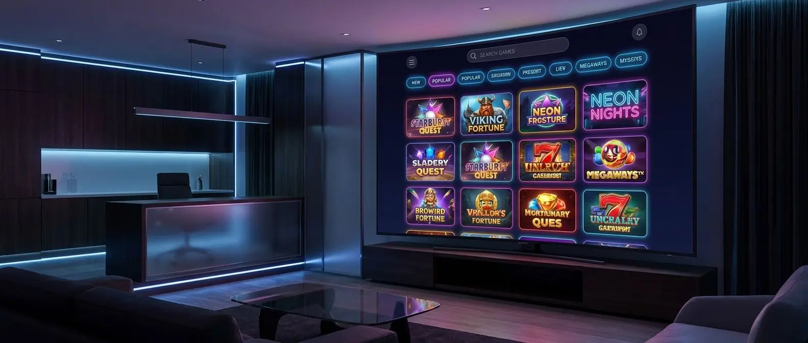 Översikt av slotslobby med stort urval spelautomater