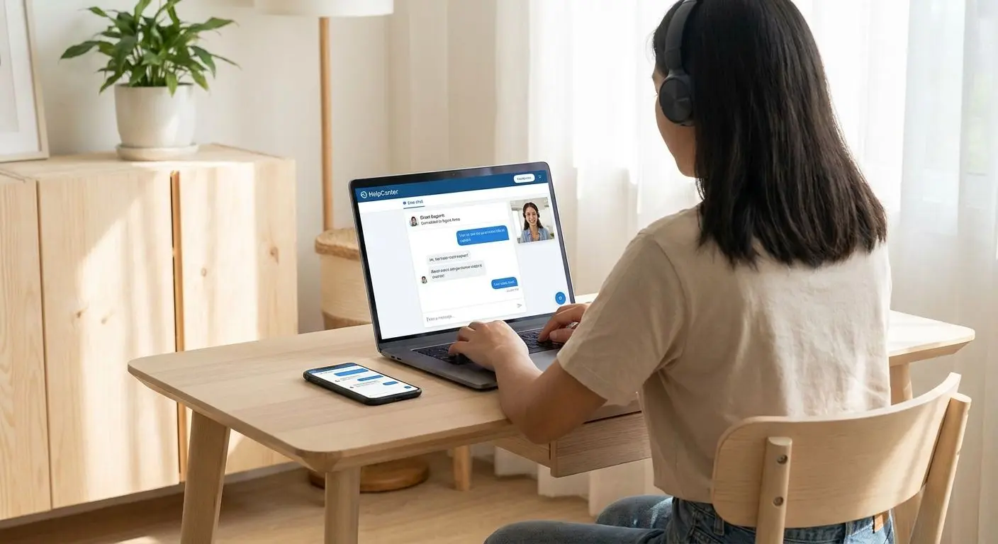 Spelare som chattar med support i realtid på dator och mobil
