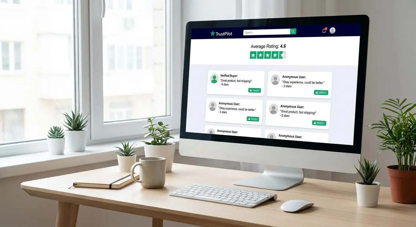 Skärm med stjärnbetyg och anonymiserade online-recensioner